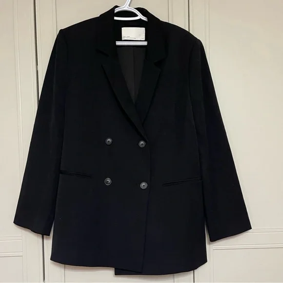 Oak + Fort Black Double-Breasted Women's Blazer Jacket - Picture 4 of 9
